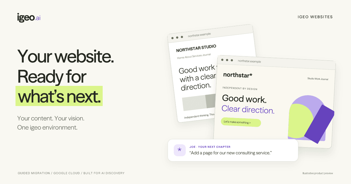 Introducing igeo Websites: existing content, a fresh website design, and ongoing improvements with Joe